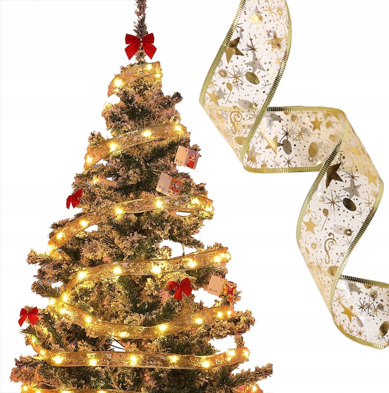 TAŚMA LED CHOINKOWA LAMPKI STROIK WSTĄŻKA 4m 40LED