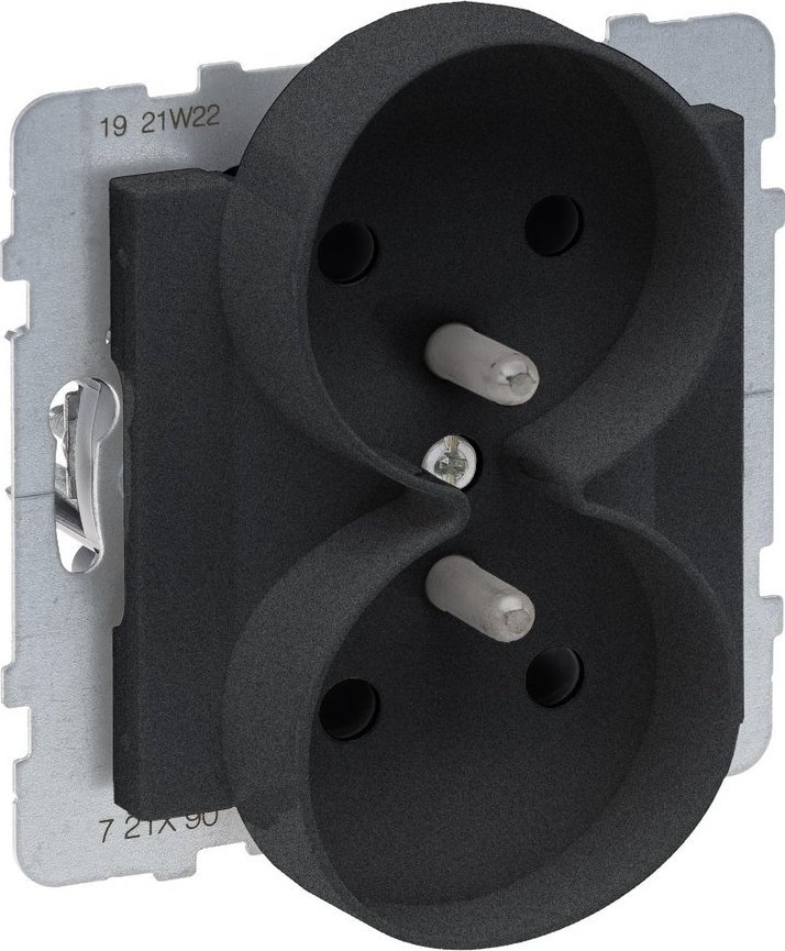 Legrand SUNO Gniazdo podwójne 2x2P+Z czarne 16A 250V zaciski automatyczne z przesłoną 721490