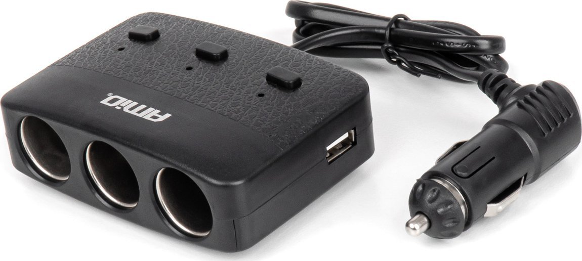 Rozdzielacz gniazda zapalniczki z ładowarką 2x usb-a on/off led 12v 24v 100w 70cm amio-04363