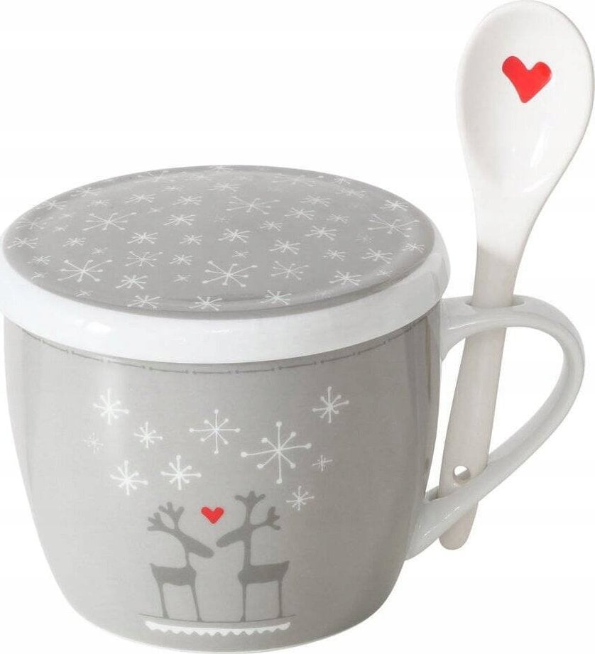 Boltze Świąteczny kubek jumbo z pokrywką i łyżeczką LOVELIES, 600 ml