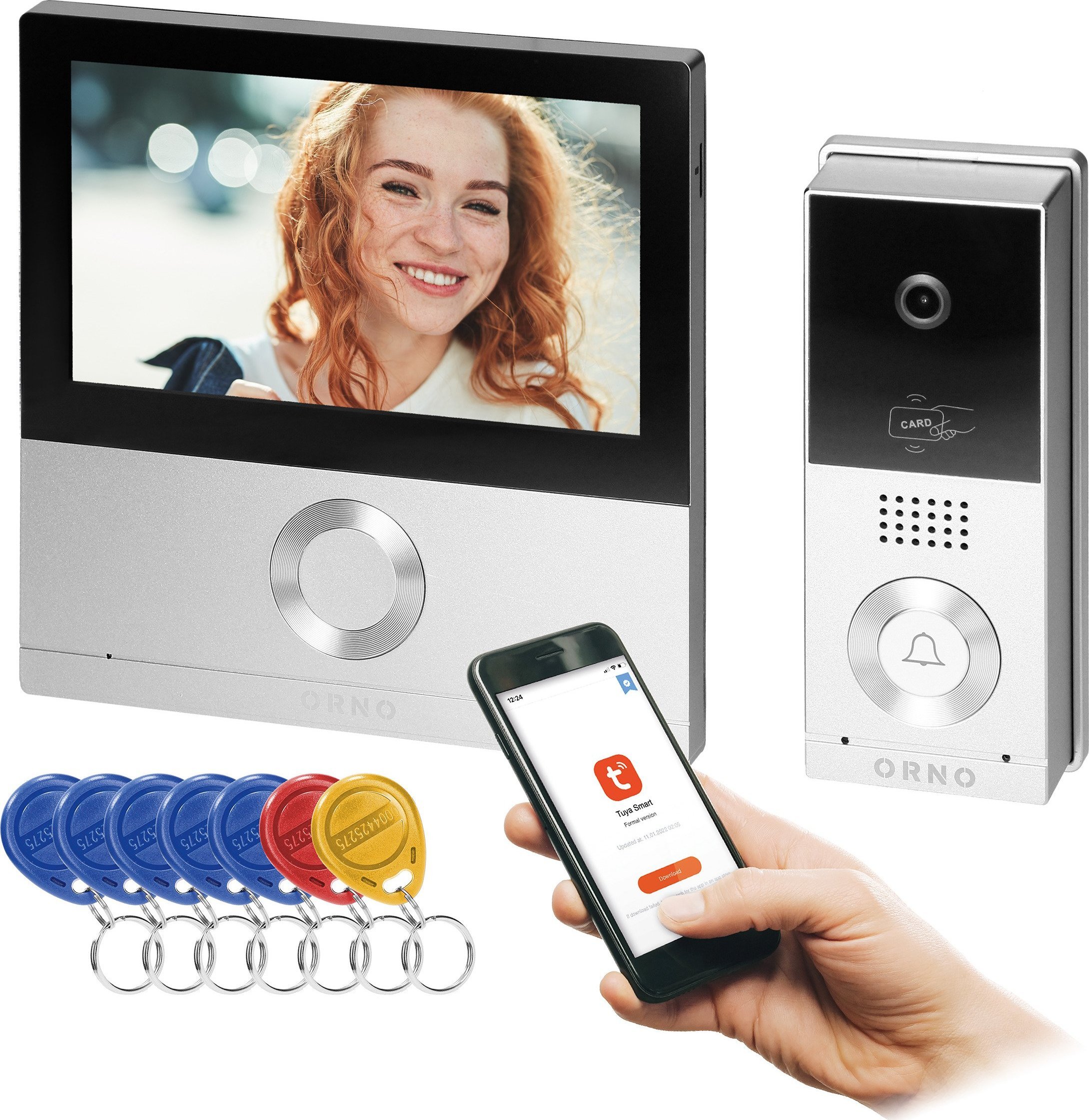 Orno TALOS, zestaw wideodomofonowy, 4-żyłowy, 7", Wi-Fi, ekran dotykowy, Full HD, RFID