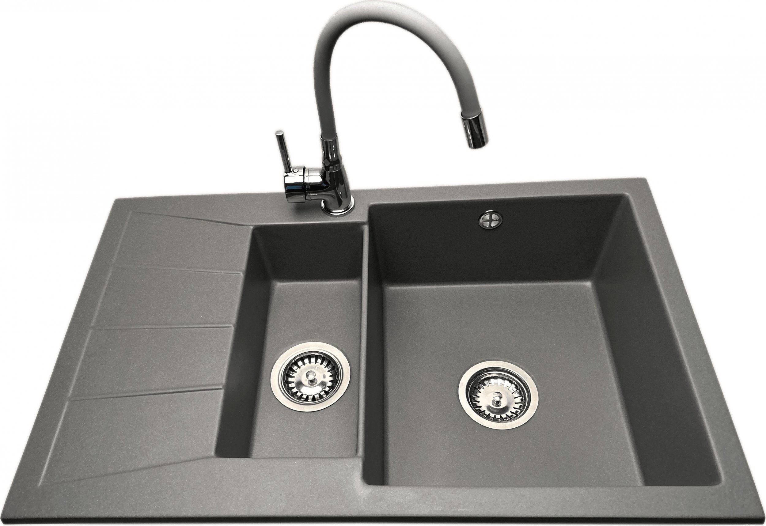 Zlewozmywak PREHNIT Zlewozmywak 1,5 komorowy z ociekaczem MILOS szary z lewym ociekaczem + bateria LAVO