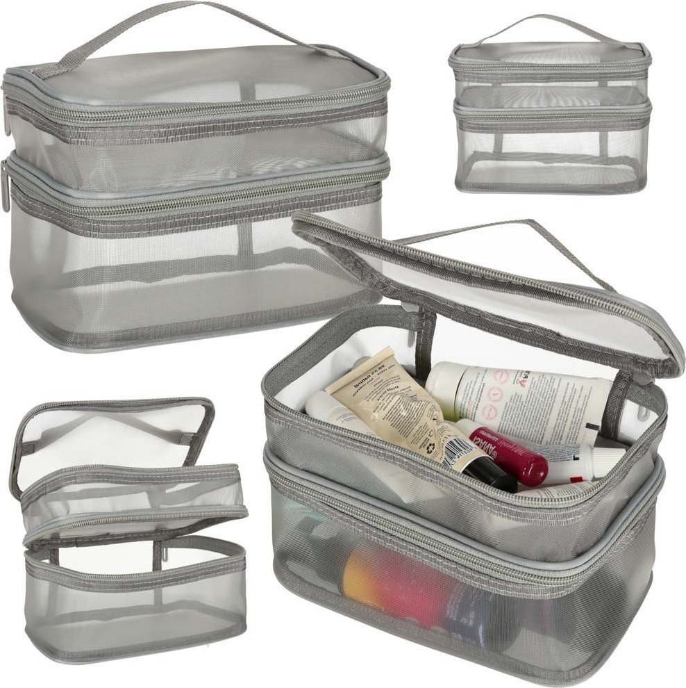Korbi Kosmetyczka podróżna organizer składany piętrowy do przechowywania kosmetyków akcesoriów szary