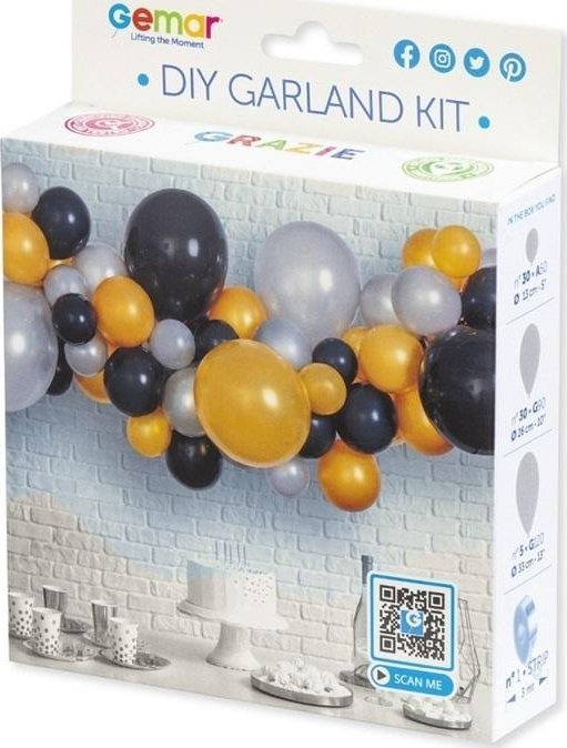 GoDan Girlanda balonowa DIY Srebrno-złoto-czarna...