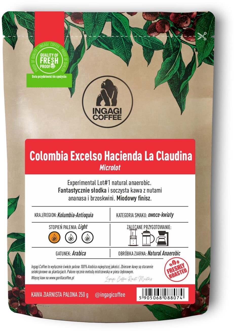 Kawa ziarnista Ingagi Kawa ziarnista Coffee Colombia Excelso Hacienda La Claudina 250g