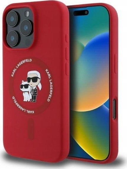 Karl Lagerfeld KARL LAGERFELD futerał do IPHONE 16 Pro Max kompatybilny z MagSafe KLHMP16XSCMKCRHR (Silicone KC Body Ring) czerwony