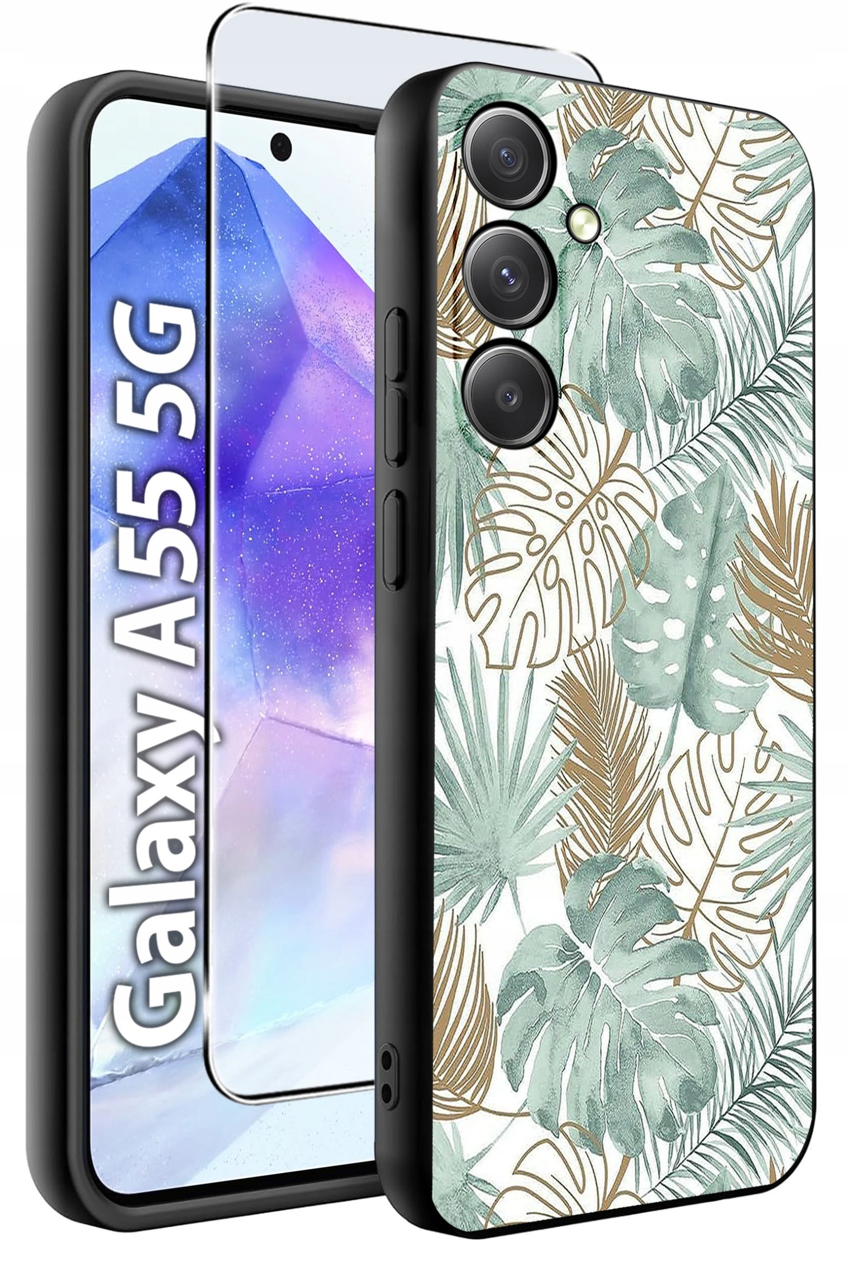 ETUI do Samsung A55 5G WZORY | SILIKONOWE MATT CASE + SZKŁO HARTOWANE 9H