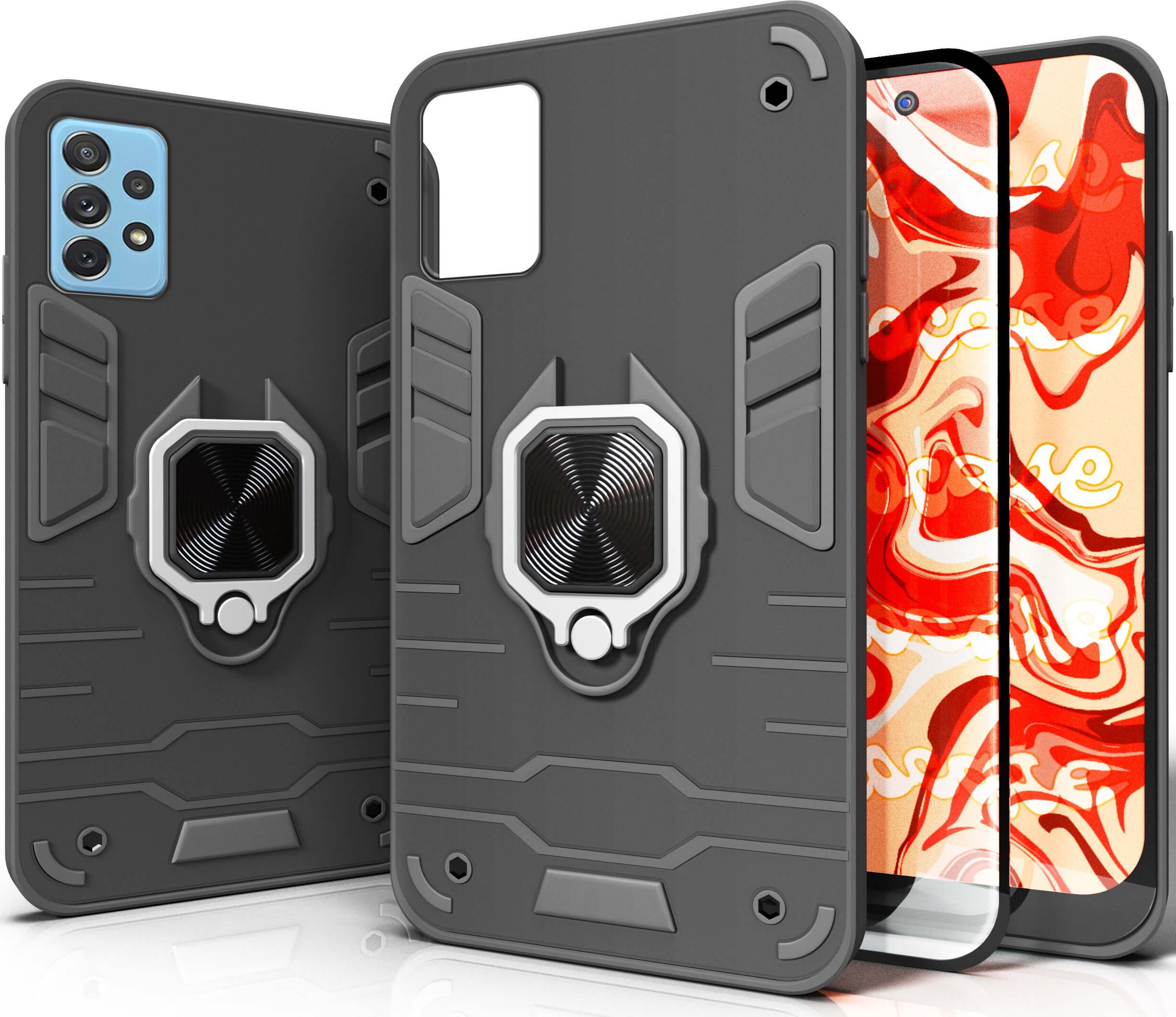 Hello Case ETUI PANCERNE DO SAMSUNG GALAXY A72 CZARNE OBUDOWA ARMOR HOLDER RING SZKŁO