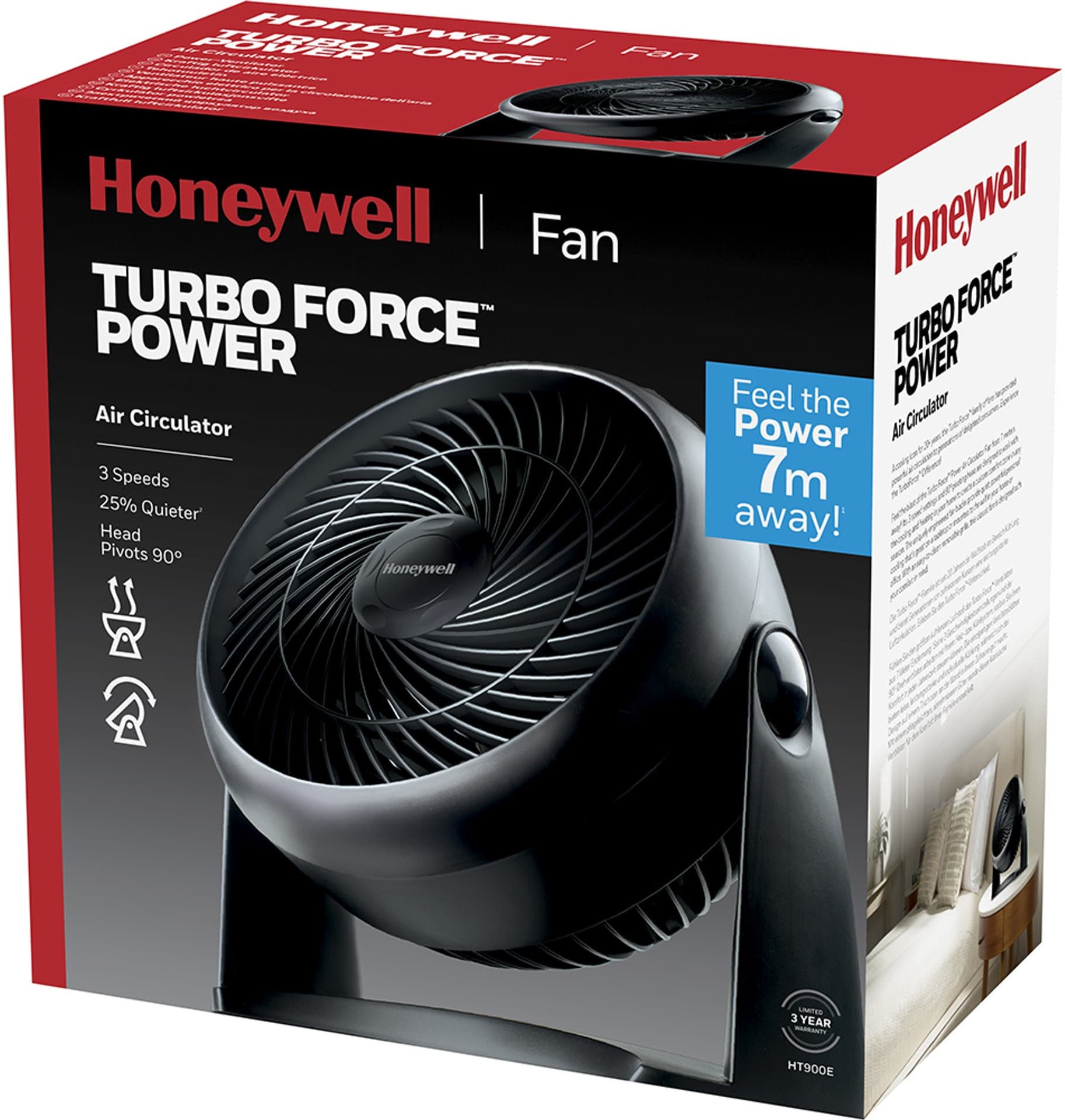 Honeywell HT900E4, Household blade fan, Black, Floor, Wall, 39 dB, 18 cm, 740 m³/h