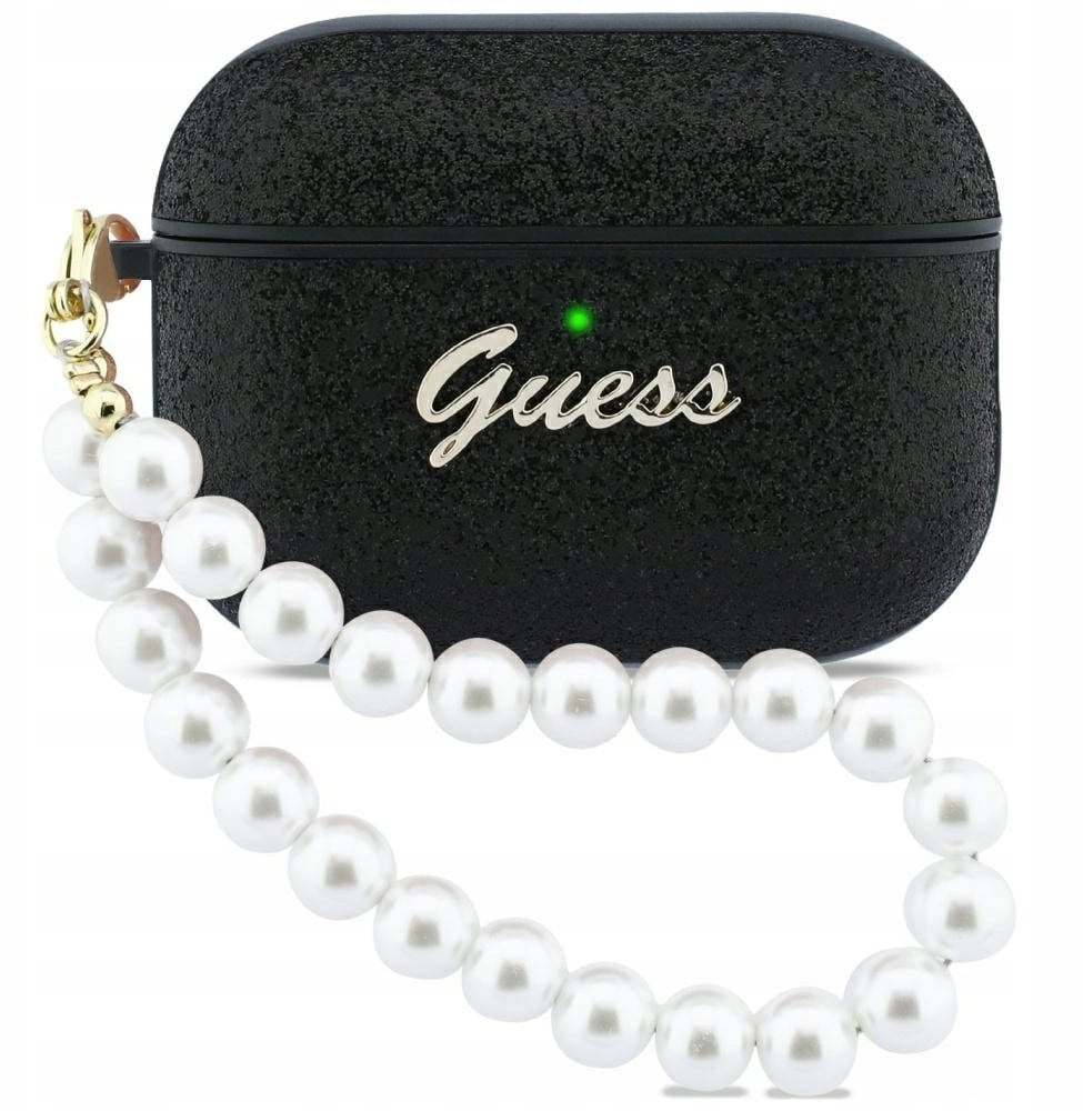 Etui Guess Glitter Pearl Strap do Apple AirPods Pro 3 czarny