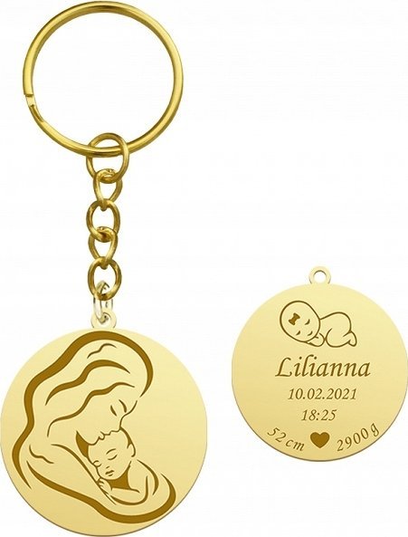 Radziszewska Jewellery Brelok do Kluczy Złoty Imię Dziecka Metryczka Prezent 925 GRAWER GRATIS