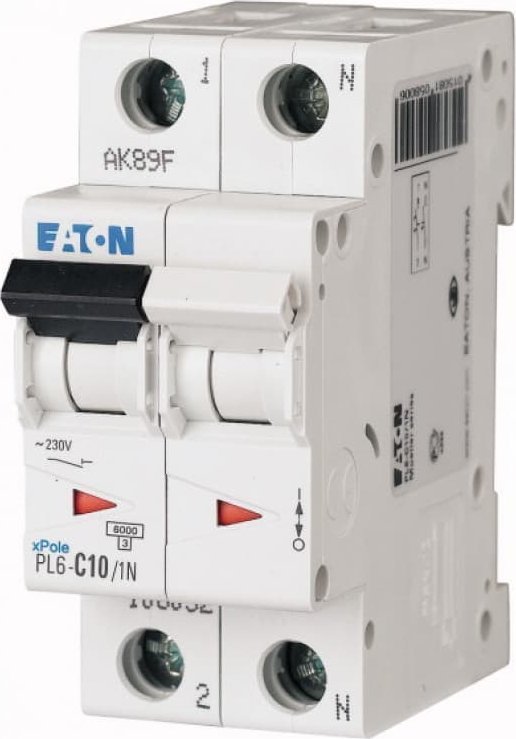 Eaton Wyłącznik nadprądowy 1P+N D 10A 6kA AC PL6-D10/1N 164937