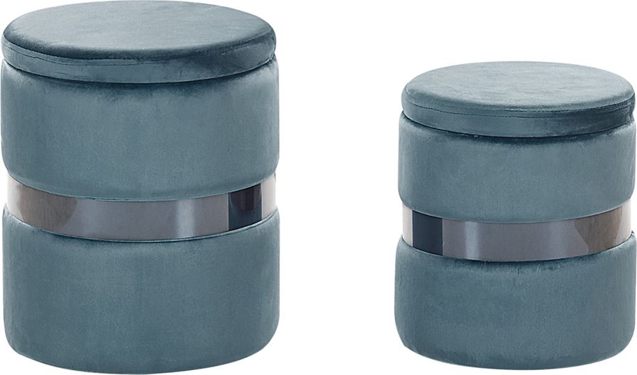 Shumee Zestaw 2 pufów ze schowkiem welurowy niebieski DORIS