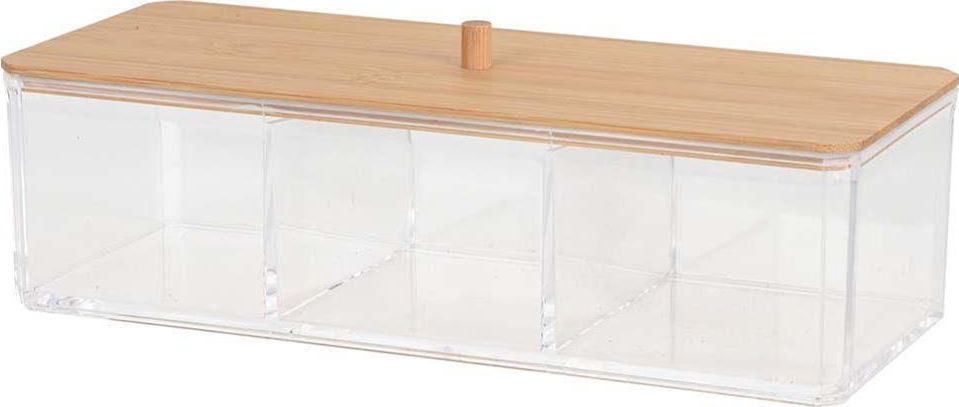 Eleganza Pojemnik na kosmetyki, akcesoria do makijażu, organizer akrylowy, bambusowy, make-up, 23,5x9,5 cm