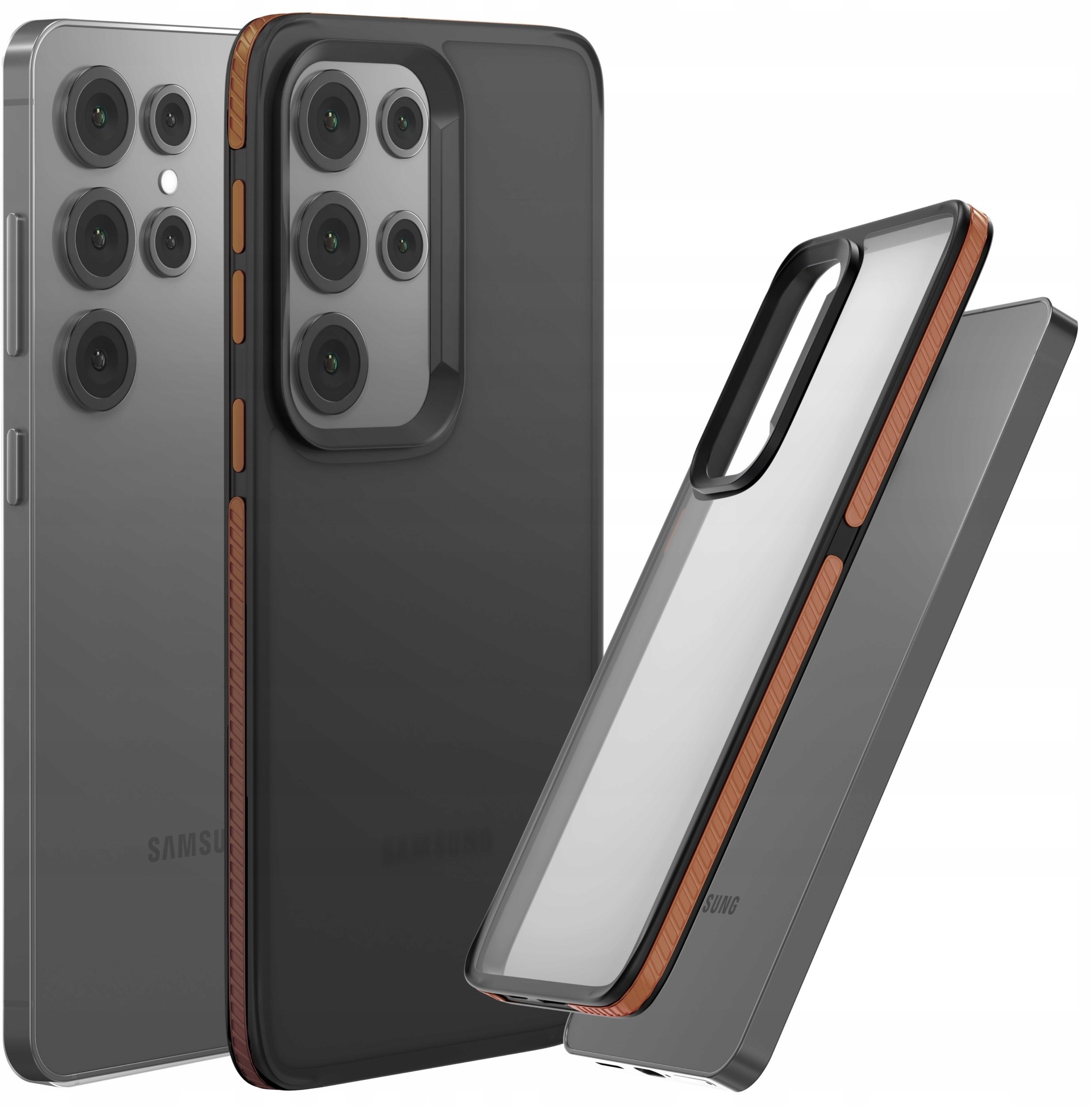 Etui Do Samsung Galaxy S25 Ultra (Matowe, Brązowa Ramka, Bumper, Ochronna)