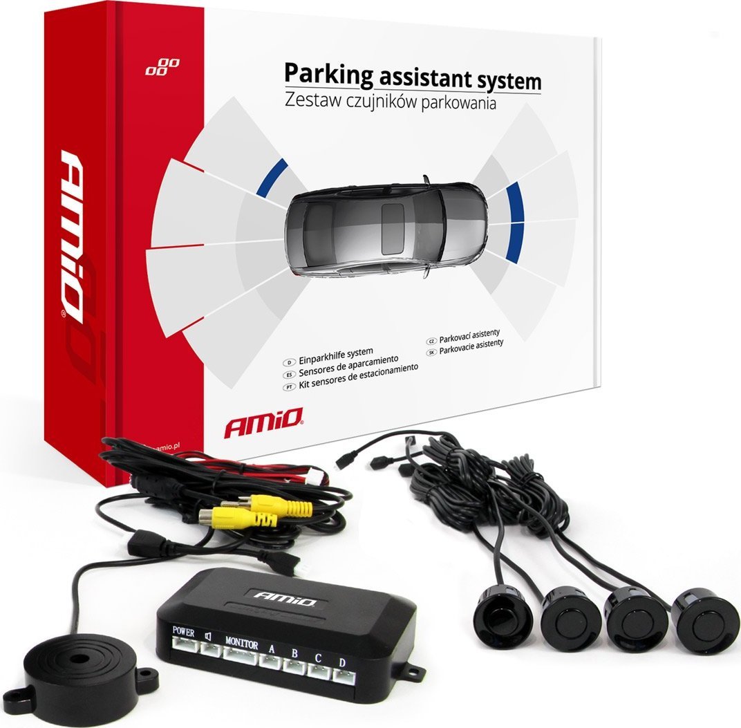 AMiO Zestaw czujników parkowania pod kamerę i wyświetlacz lcd czarne 22mm amio-02989