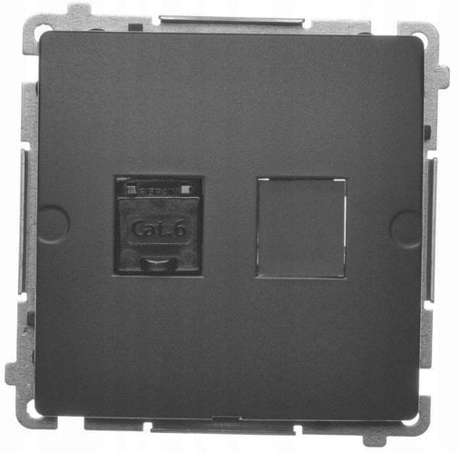 Simon Basic Gniazdo komputerowe RJ45, kat. 6, pojedyncze z przesłoną przeciwkurzową (moduł) czarny BM61.01/49