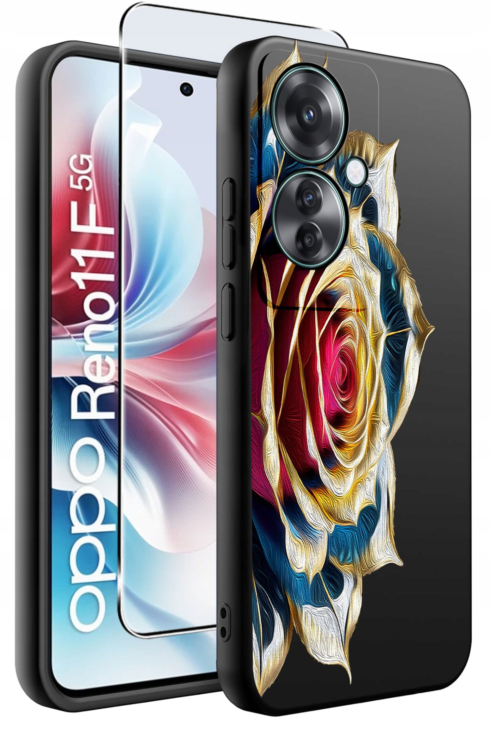 ETUI do Oppo Reno11 F 5G WZORY | SILIKONOWE MATT CASE + SZKŁO HARTOWANE 9H