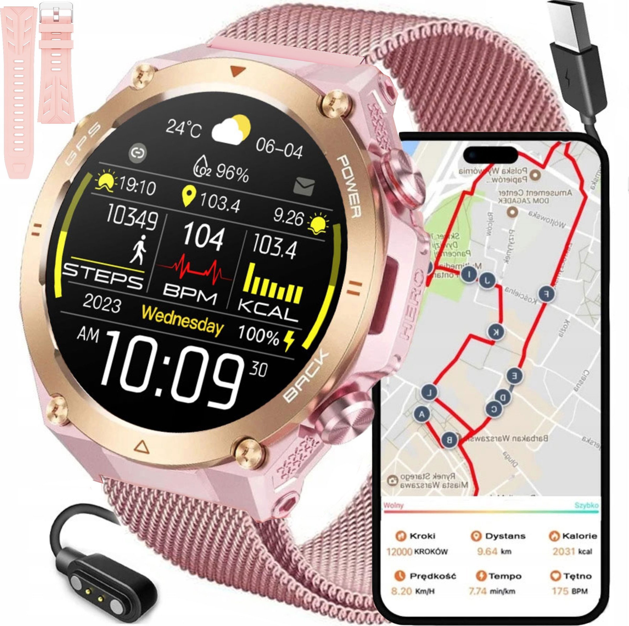 SMARTWATCH z GPS RNCF37 zegarek damski Rubicon + bransoleta mesh RP22.01M