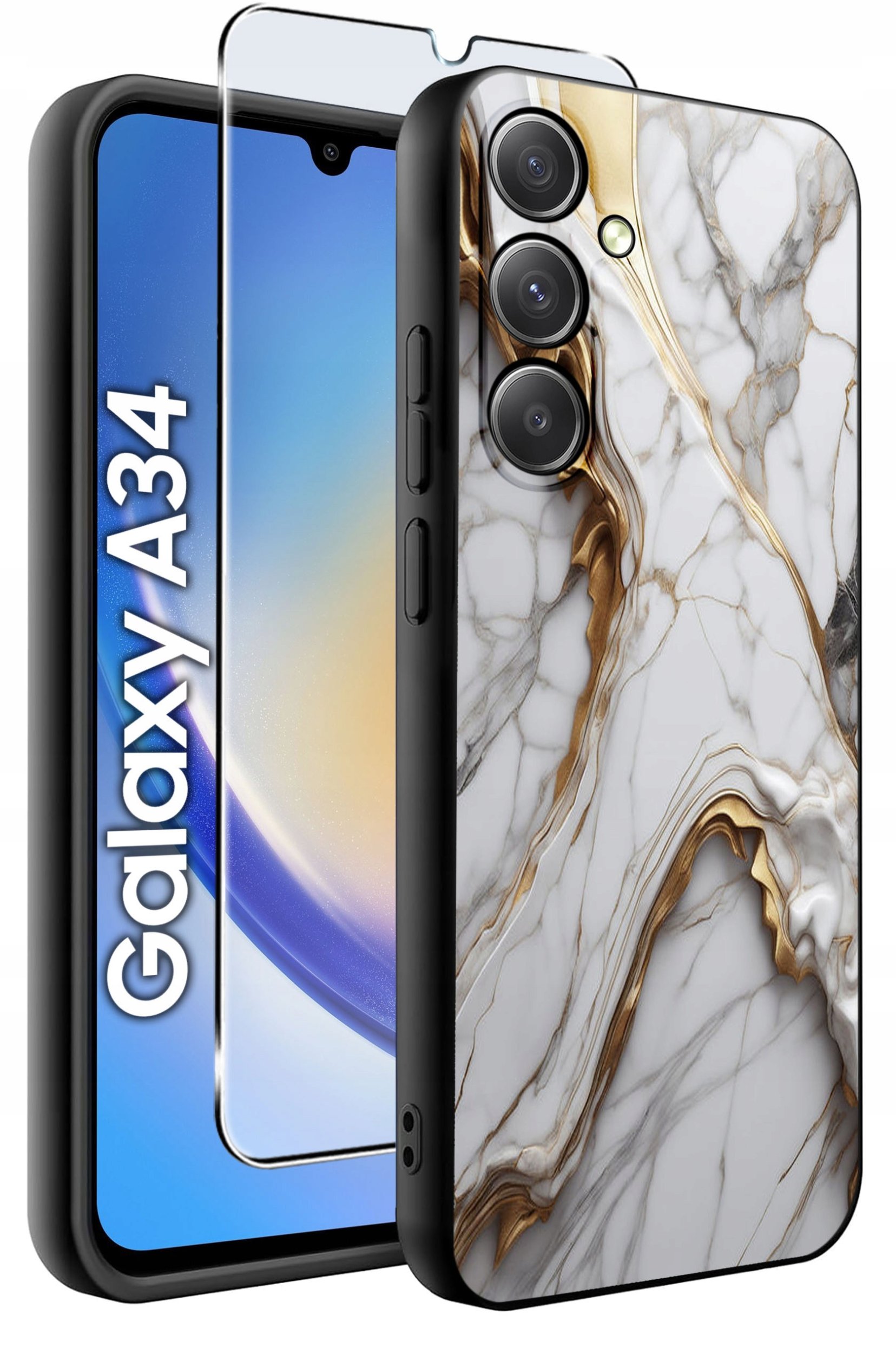 ETUI do Samsung A34 5G WZORY | SILIKONOWE MATT CASE + SZKŁO 9H