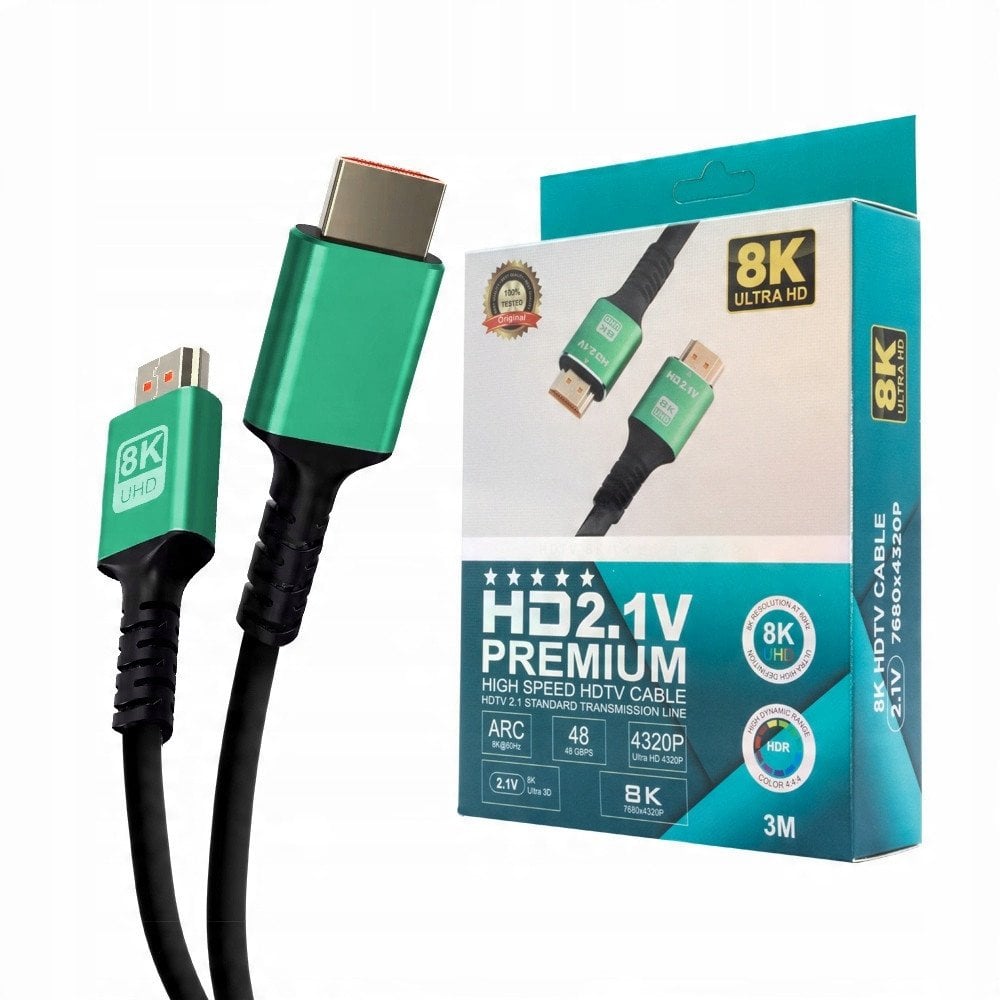ECOBOX KABEL HDMI-HDMI 3M, V2.1 8K HQ NOWY STANDARD