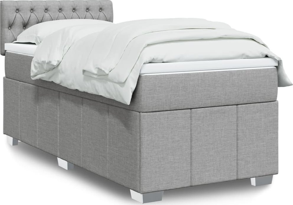 vidaXL Łóżko kontynentalne z materacem, jasnoszare, tkanina, 90x200 cm