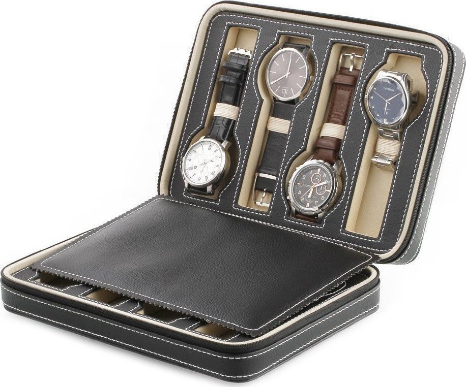 Korbi ETUI PODRÓŻNE NA 8 ZEGARKI CZARNE ORGANIZER C11