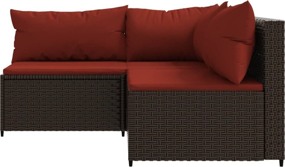 vidaXL 3-cz. zestaw wypoczynkowy do ogrodu, poduszki, brąz, polirattan