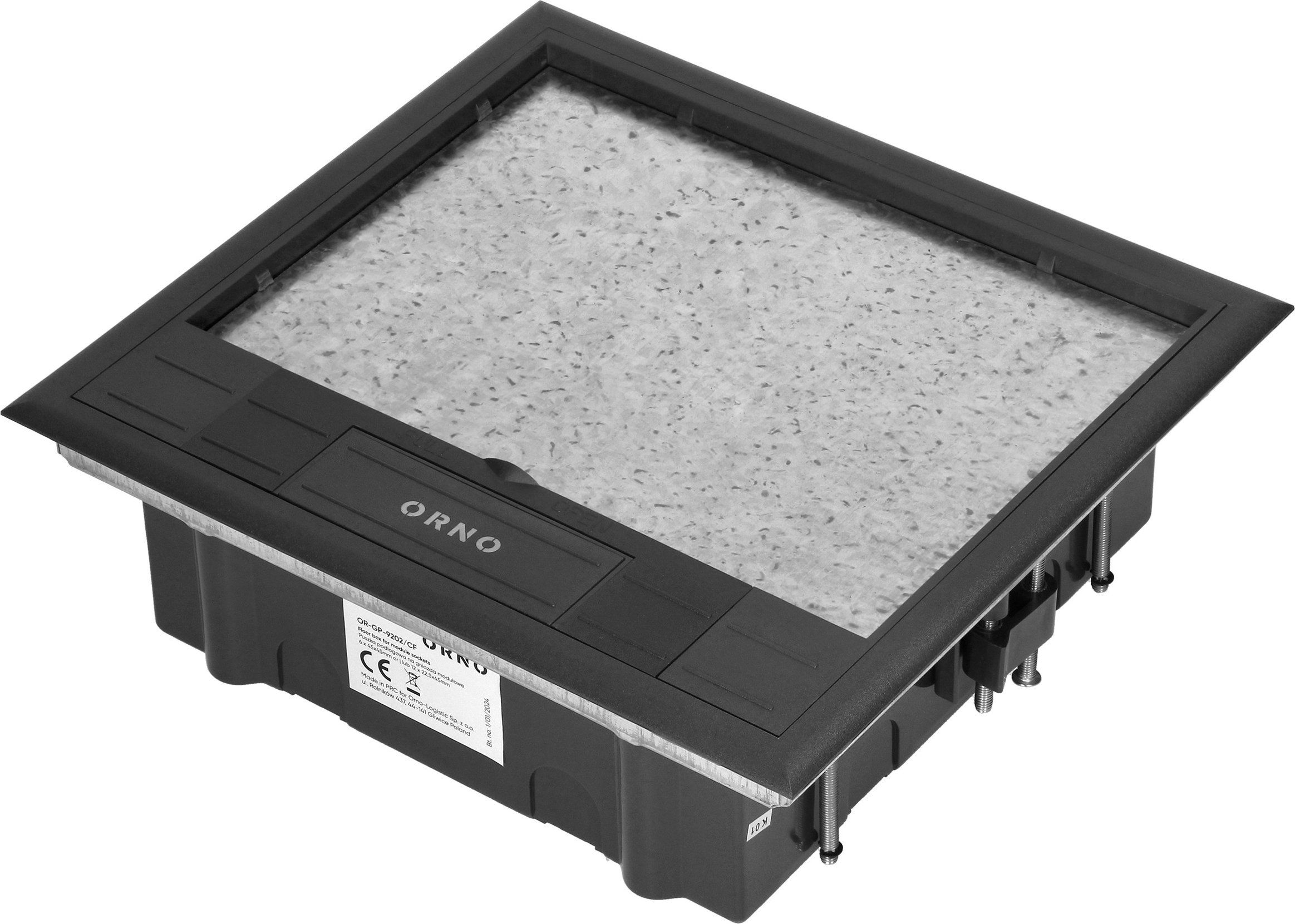 Orno Puszka podłogowa na gniazda modułowe 6 x 45x45mm lub 12 x 22,5x45mm, pokrywa: materiał własny, czarna