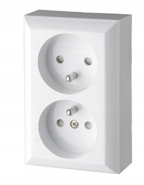 Gniazdo natynkowe podwójne z uziemieniem, IP20, białe, GAO 20456