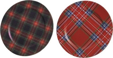 Kaemingk Talerz świąteczny okrągły czerwony w kratę 33 cm