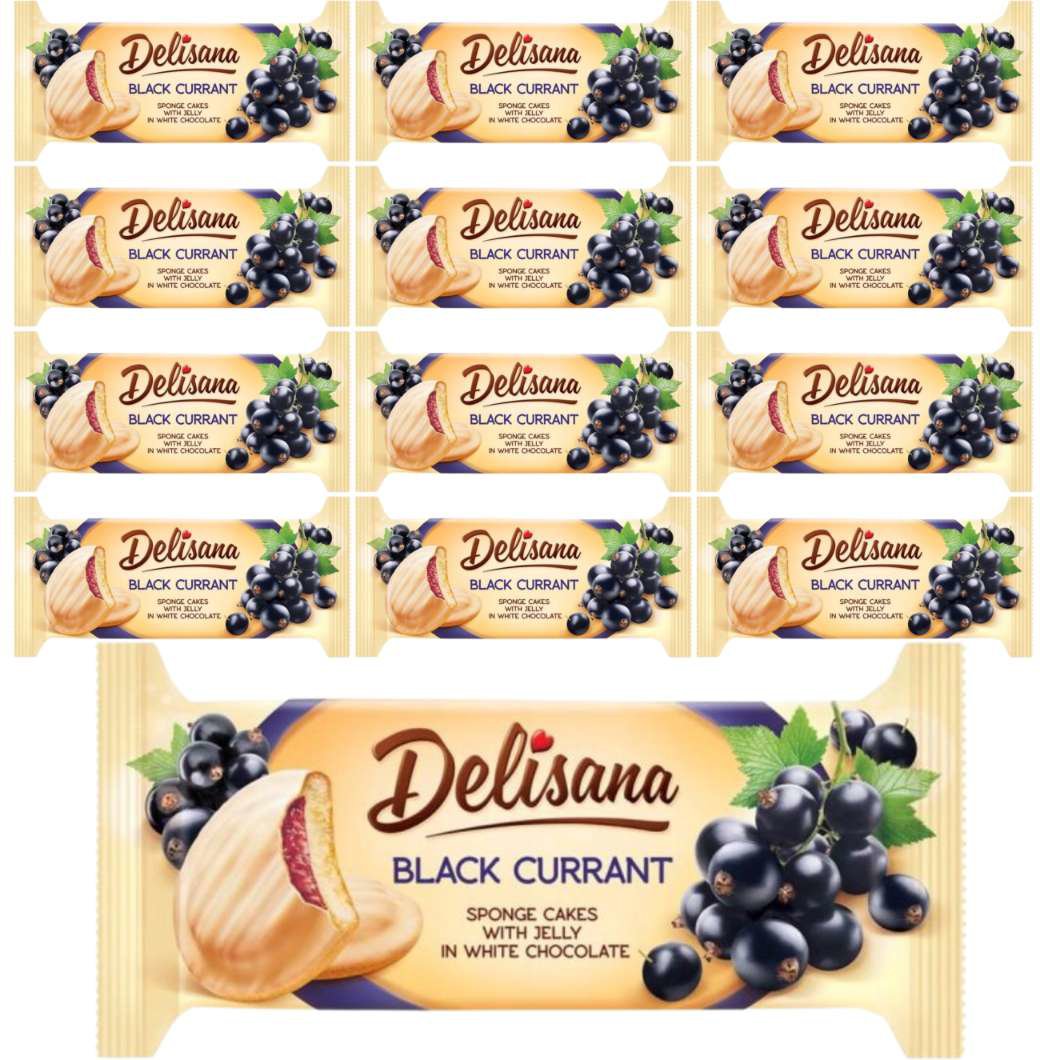 Delisana Ciastka z galaretką o smaku czarnej porzeczki oblane białą czekoladą 135g x 14 sztuk