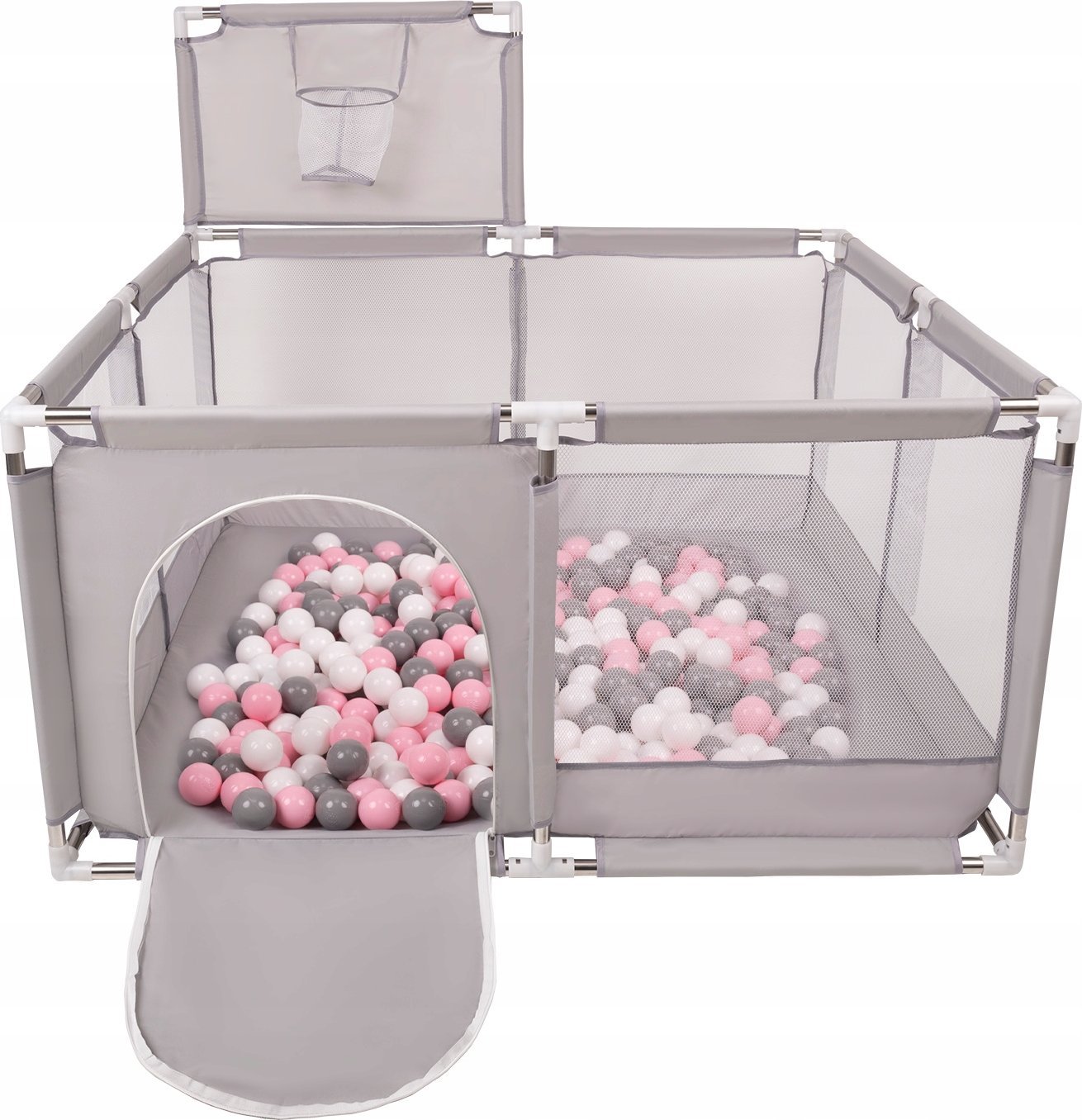 Selonis Selonis Boisko KK-100X z piłeczkami 6cm szary: biały-szary-pudrowy róż 125x125x105/900piłek Zabawka kojec