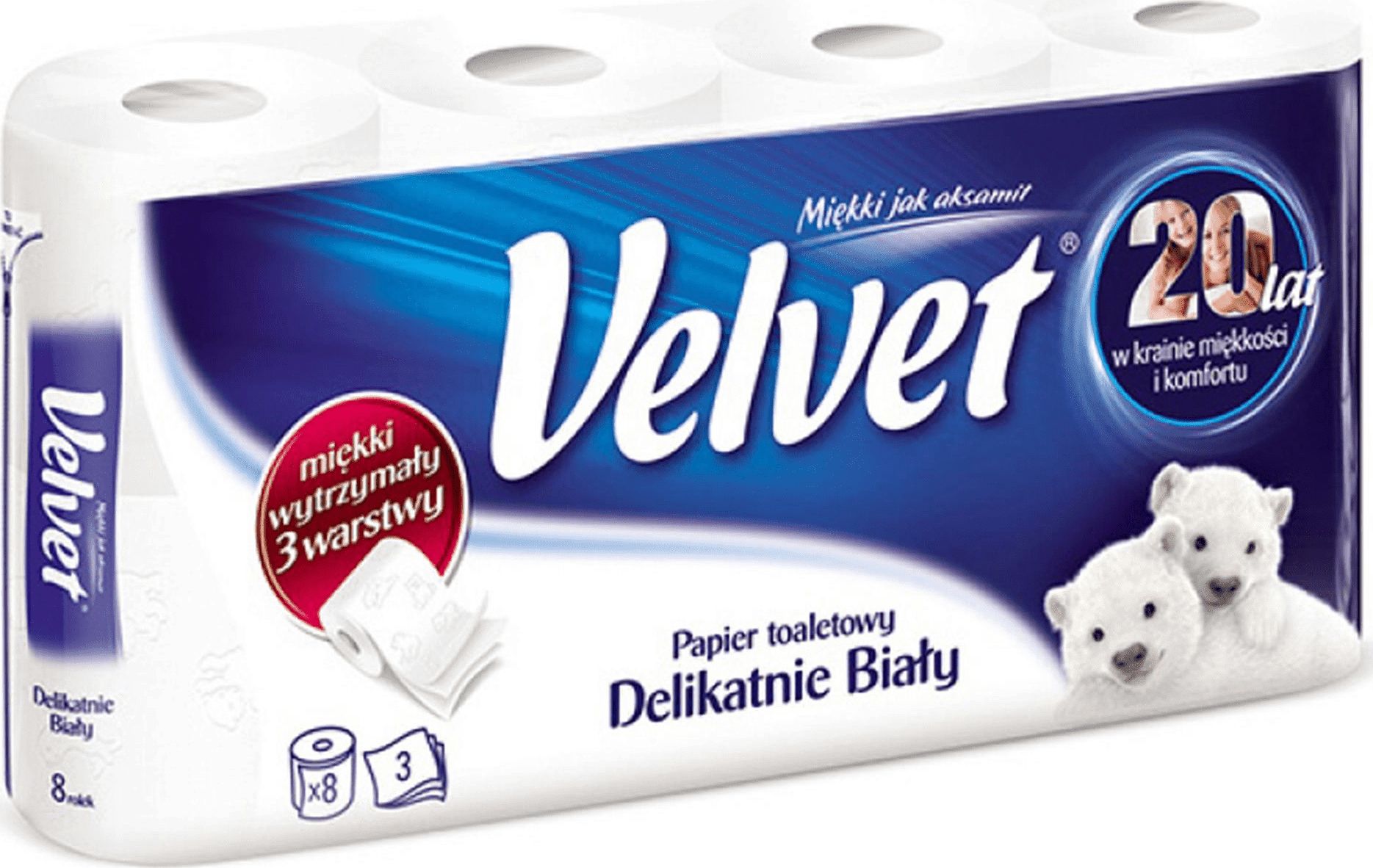 Velvet delikatnie biały papier toaletowy 8 rolek
