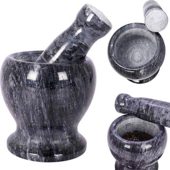 Vilde Moździerz granitowy kamienny z tłuczkiem do ucierania przypraw ziół orzechów ciężki 11 cm