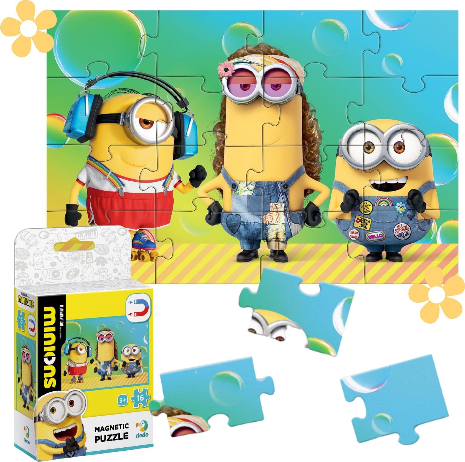 Dodo PUZZLE MAGNETYCZNE "MINIONKI" 16 KOLOROWYCH ELEMENTÓW DO UŁOŻENIA
