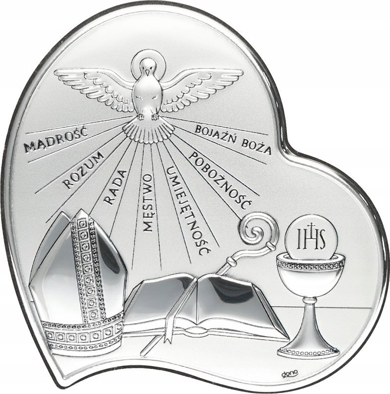 OBRAZEK NA PAMIĄTKĘ SAKRAMENTU BIERZMOWANIA SREBRNY Z ŻYCZENIAMI PREZENT