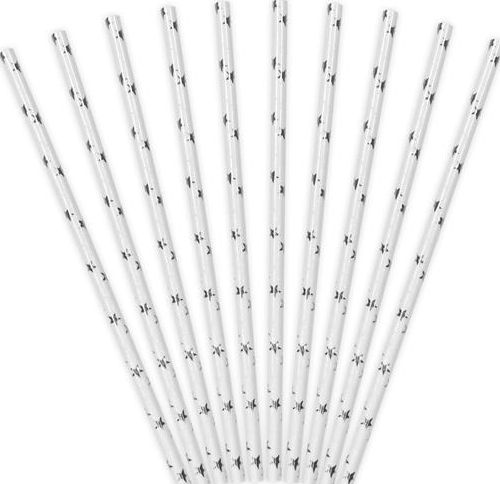 Party Deco Słomki papierowe do picia w gwiazdki, srebrne, 19,5 cm, 10 szt. uniwersalny
