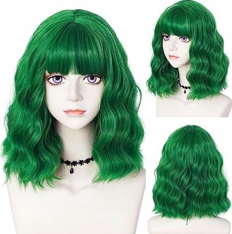 Korbi PERUKA ZIELONA WIG WŁOSY PÓŁDŁUGIE FALE ZIELONE COSPLAY HALLOWEEN W105