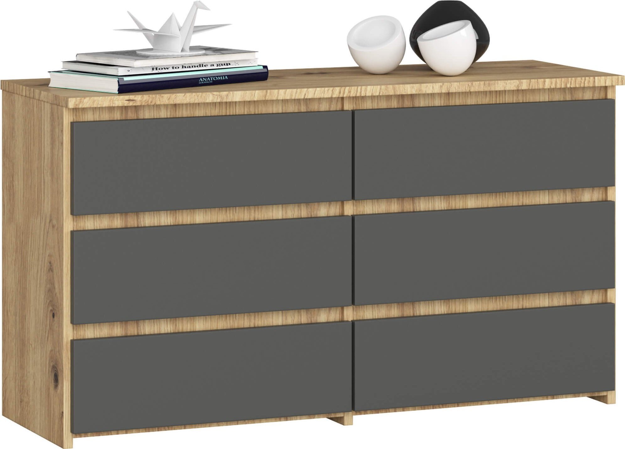 Fabryka Mebli Akord Komoda do salonu CL 100 cm 6 szuflad klasyczna - dąb artisan grafit szary