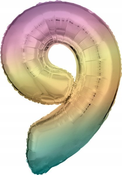 AMSCAN Balon foliowy duża cyfra 9 Tęcza Pastel 60x86cm N34 spakowany 9909707