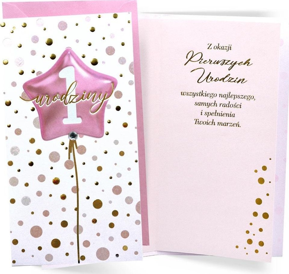 Karnet Urodziny Roczek balon różowy