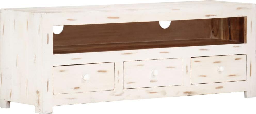 vidaXL vidaXL Szafka pod TV z litego drewna akacjowego, 110x30x40 cm, biała