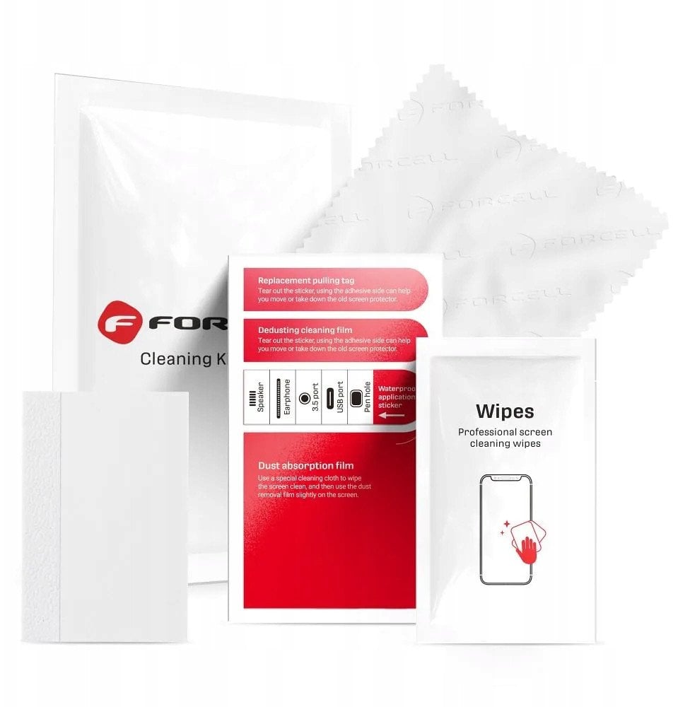 FORCELL - zestaw czyszczący do ekranów LCD 4w1 (ściereczka mokra i sucha, szpatułka, stikery)