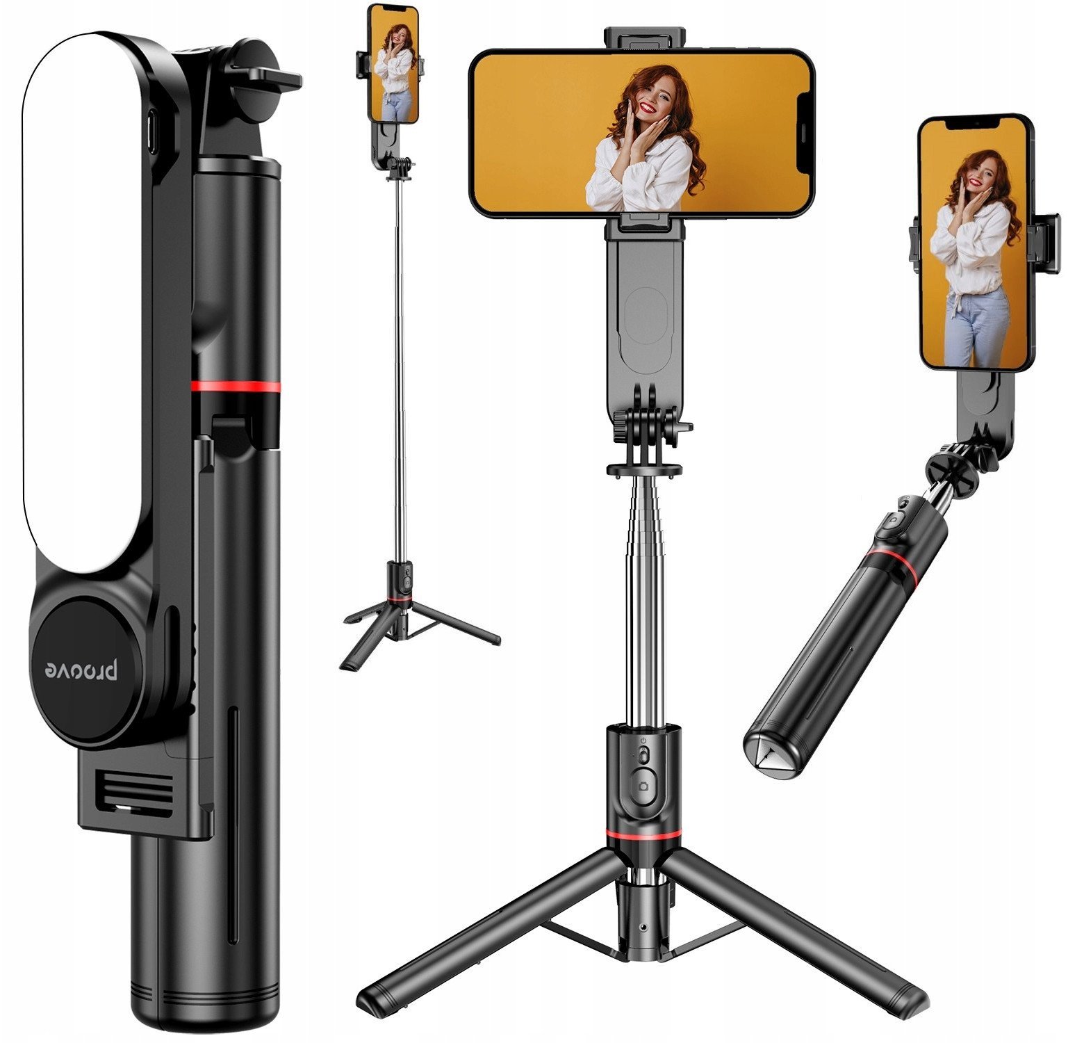 Statyw Selfie Stick Monopod + Pilot Oświetlenie Led 3w1 Na Telefon / Gopro / Selfie Lume