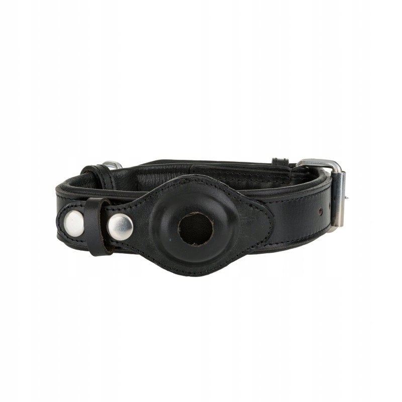 Obroża skórzana, S: 33-44 cm/30 mm, czarny, z miejscem na lokalizator