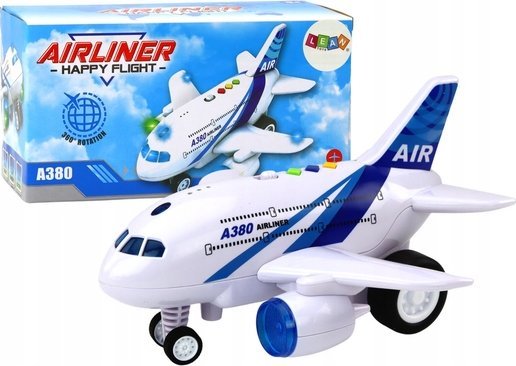 LeanToys Samolot Pasażerski Jeżdżący Światła Dźwięki Biało-Niebieski