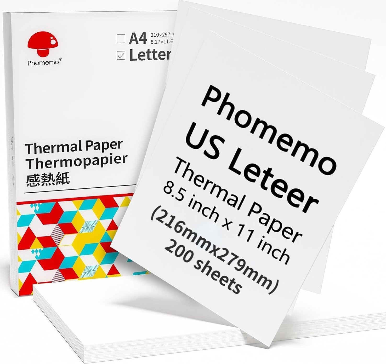 Phomemo Papier Termiczny Kartki Biały Ryza Letter 216mm 200 szt. do Phomemo M832 / Q22-ZD2-RMSG10-LTR