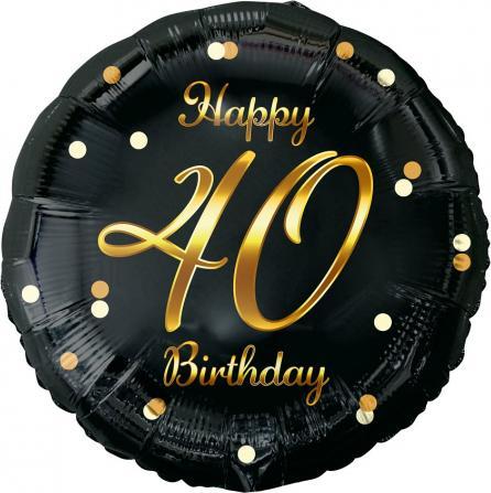 GoDan Balon foliowy Happy 40 Birthday czarno-złoty 45cm