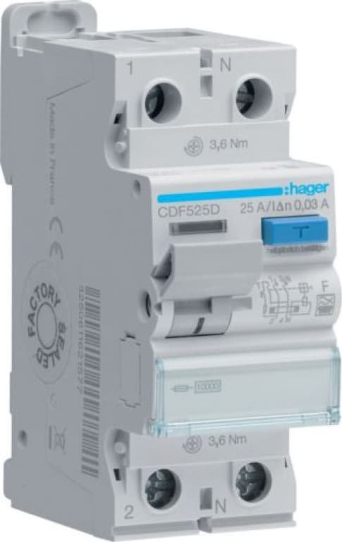 Wyłącznik różnicowoprądowy 2P 25A 30mA 10kA typ F CDF525D